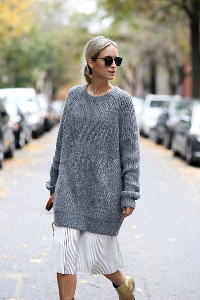 длинный свитер юбка плиссе