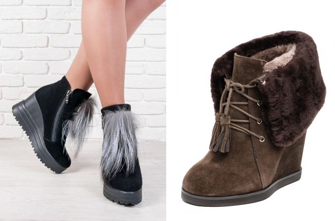 женские ботинки на танкетке с мехом